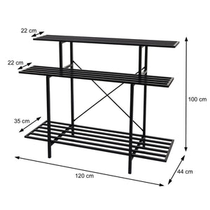 Pflanzenregal Blumentreppe Blumenständer 3 Ablagen Stahl 100x120x44cm schwarz