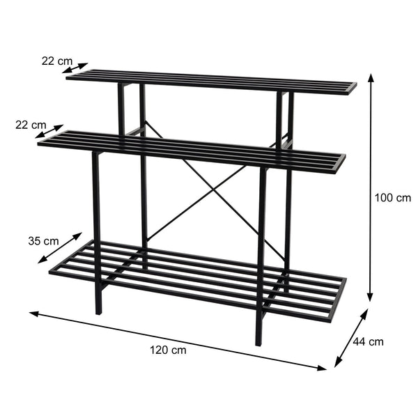 Pflanzenregal Blumentreppe Blumenständer 3 Ablagen Stahl 100x120x44cm schwarz
