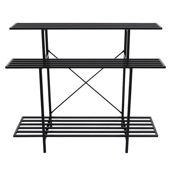 Pflanzenregal Blumentreppe Blumenständer 3 Ablagen Stahl 100x120x44cm schwarz
