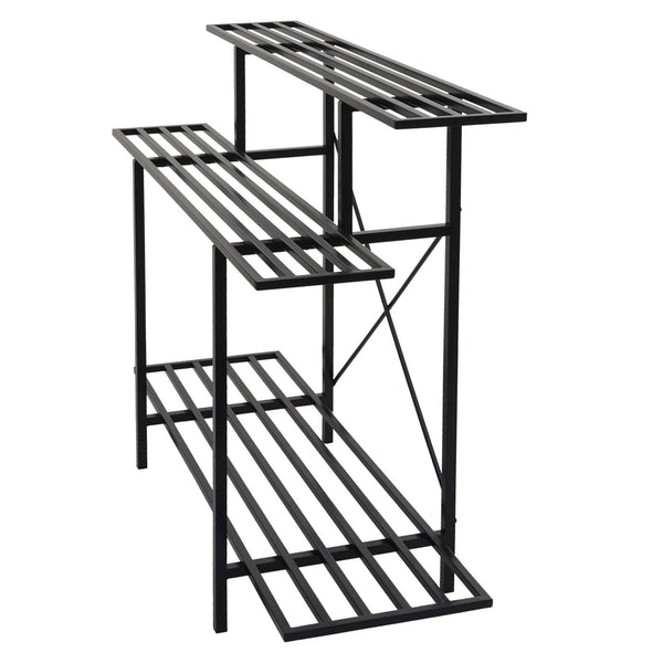 Pflanzenregal Blumentreppe Blumenständer 3 Ablagen Stahl 100x120x44cm schwarz