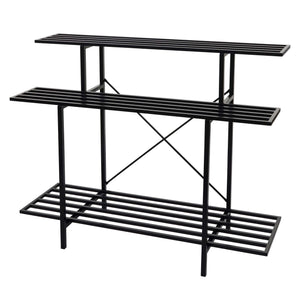 Pflanzenregal Blumentreppe Blumenständer 3 Ablagen Stahl 100x120x44cm schwarz