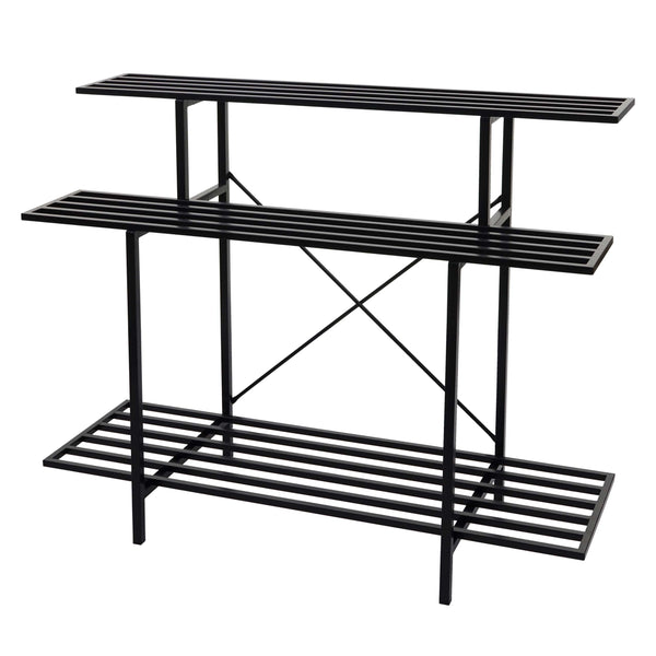 Pflanzenregal Blumentreppe Blumenständer 3 Ablagen Stahl 100x120x44cm schwarz
