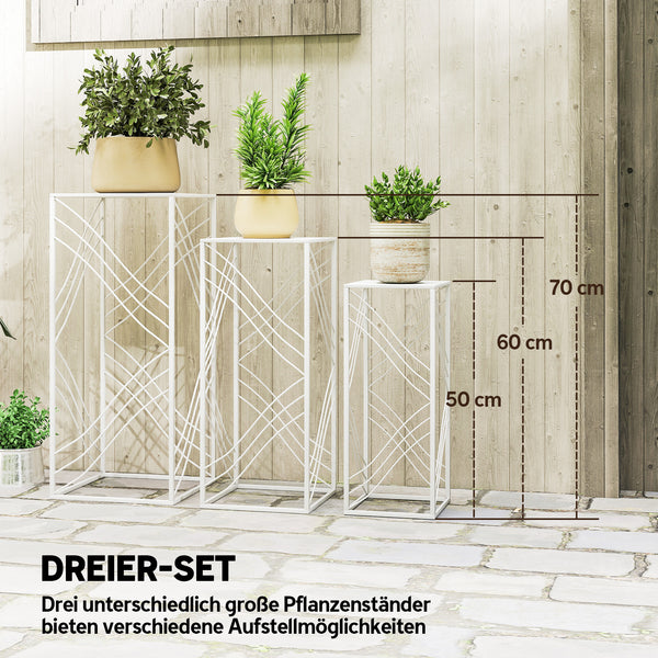 Pflanzenständer 3er-Set stapelbar für Blumen und Pflanzen Metall weiss