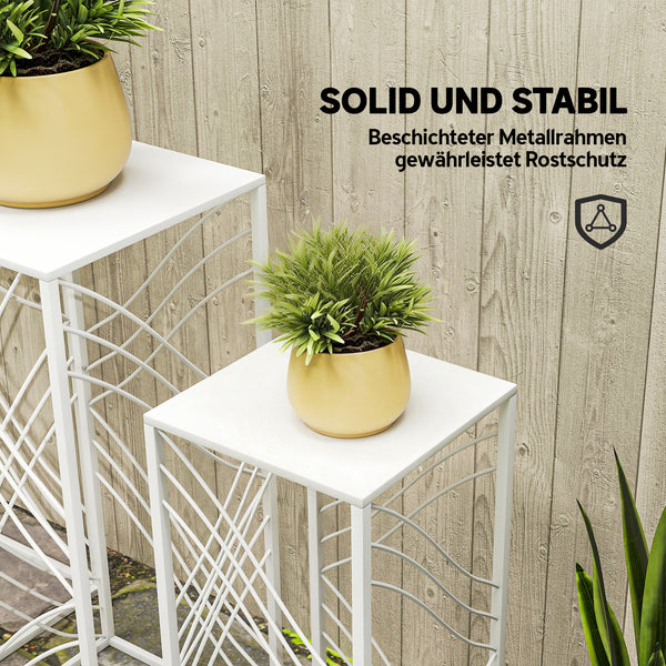 Pflanzenständer 3er-Set stapelbar für Blumen und Pflanzen Metall weiss
