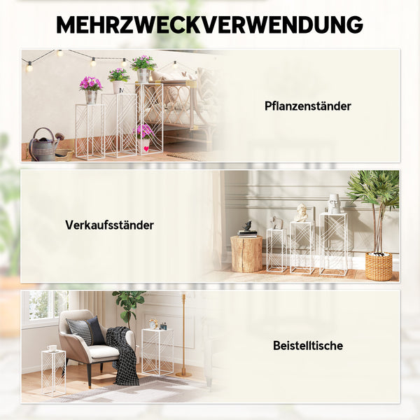Pflanzenständer 3er-Set stapelbar für Blumen und Pflanzen Metall weiss