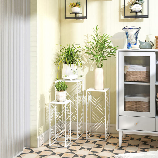 Pflanzenständer 3er-Set stapelbar für Blumen und Pflanzen Metall weiss