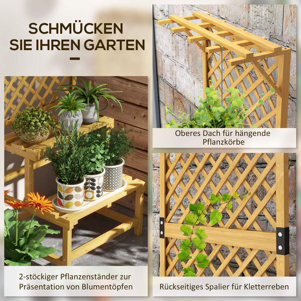 Pflanzenständer mit Spalier und Dach für Garten 2 Etagen Holz