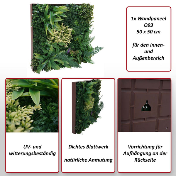 Künstliche Pflanzenwand 50x50cm – Wanddeko für Innen & Aussen