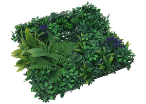 Künstliche Pflanzenwand 1m² Grün mit Lila Blüten, Wanddeko Indoor Outdoor