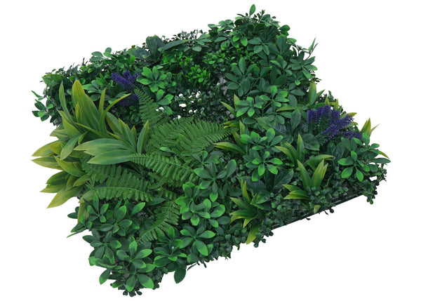 Künstliche Pflanzenwand 1m² Grün mit Lila Blüten, Wanddeko Indoor Outdoor
