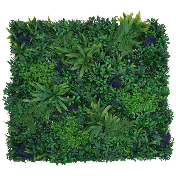 Künstliche Pflanzenwand 1m² Grün mit Lila Blüten, Wanddeko Indoor Outdoor