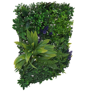 Künstliche Pflanzenwand 1m² Grün mit Lila Blüten, Wanddeko Indoor Outdoor