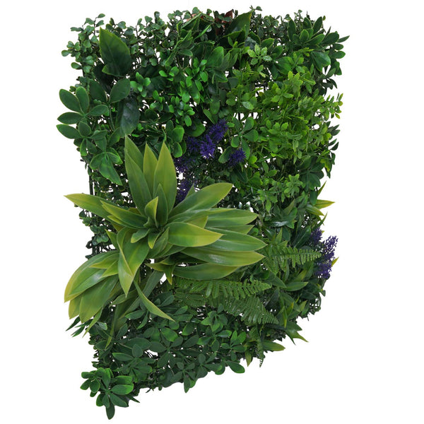 Künstliche Pflanzenwand 1m² Grün mit Lila Blüten, Wanddeko Indoor Outdoor