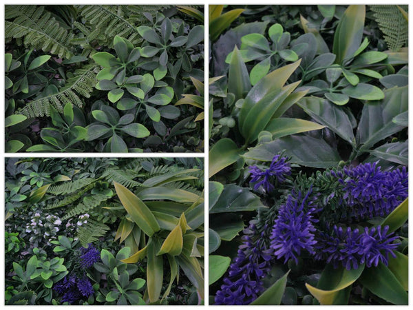 Künstliche Pflanzenwand 1m² Grün mit Lila Blüten, Wanddeko Indoor Outdoor