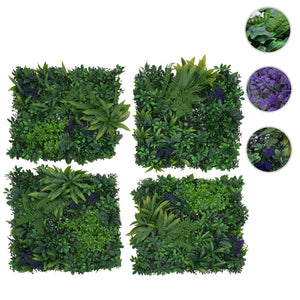 Künstliche Pflanzenwand 1m² Grün mit Lila Blüten, Wanddeko Indoor Outdoor