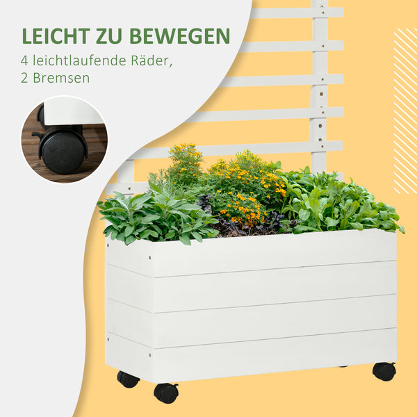Pflanzkasten mit Spalier wetterfest mobil aus Holz weiss