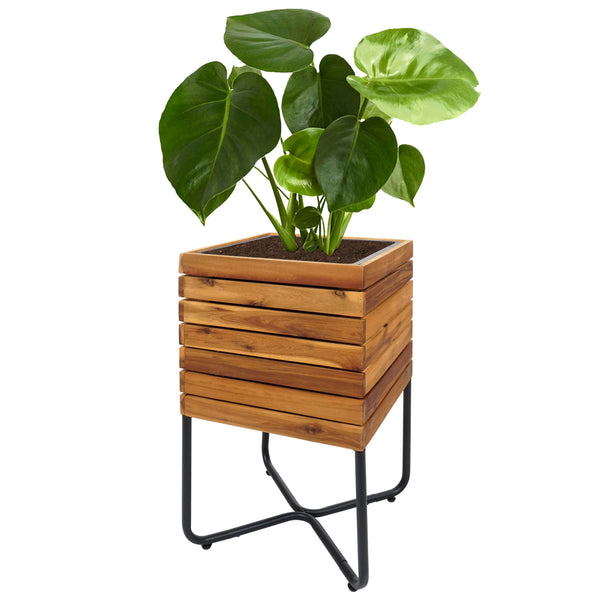 Pflanzkübel quadratisch 60x33x33cm Stahl-Akazie braun Outdoor