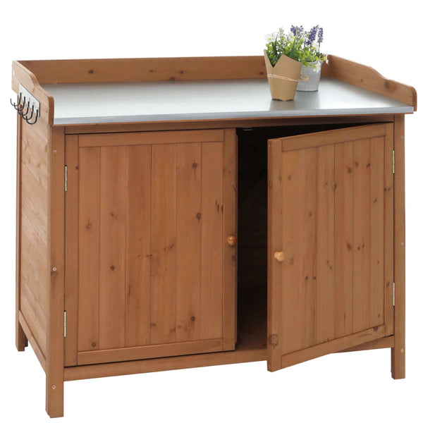 Pflanztisch Gartenschrank mit Arbeitsplatte aus Tanne braun