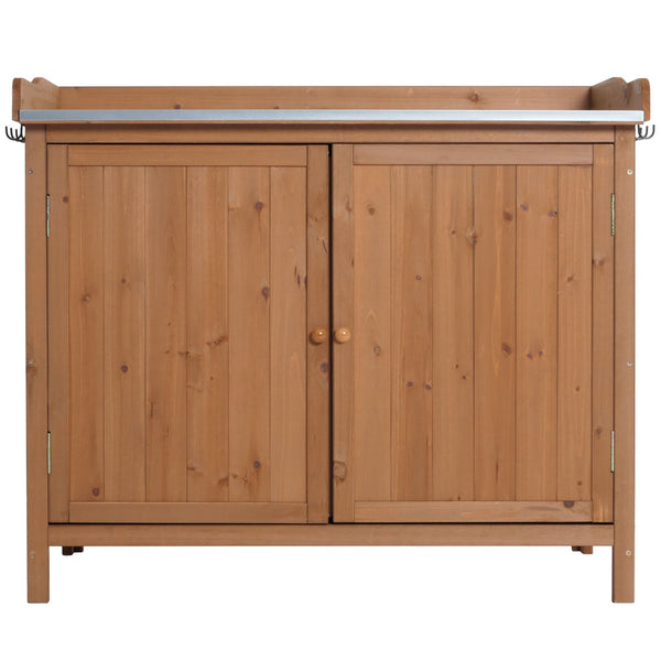 Pflanztisch Gartenschrank mit Arbeitsplatte aus Tanne braun