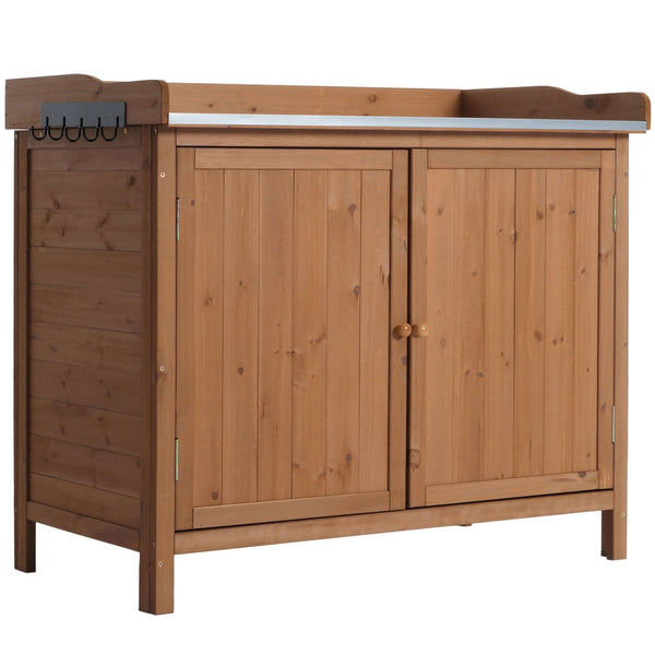 Pflanztisch Gartenschrank mit Arbeitsplatte aus Tanne braun