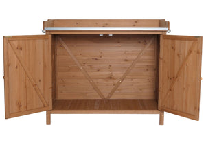 Pflanztisch Gartenschrank mit Arbeitsplatte aus Tanne braun