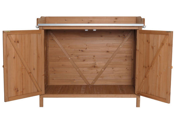 Pflanztisch Gartenschrank mit Arbeitsplatte aus Tanne braun