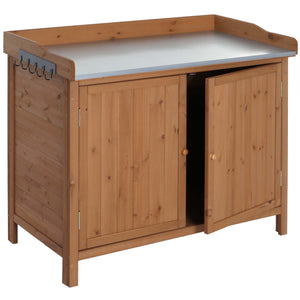 Pflanztisch Gartenschrank mit Arbeitsplatte aus Tanne braun
