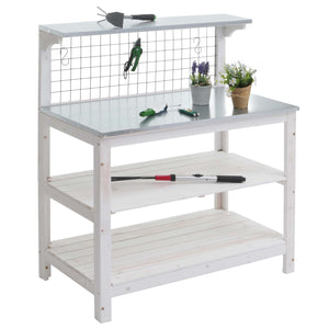 Pflanztisch aus Holz mit verzinkter Platte, weiss, 117x102x56cm