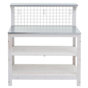 Pflanztisch aus Holz mit verzinkter Platte, weiss, 117x102x56cm