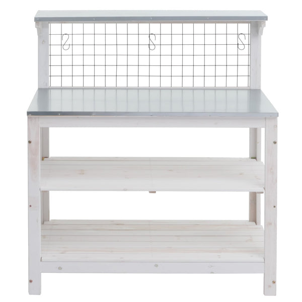 Pflanztisch aus Holz mit verzinkter Platte, weiss, 117x102x56cm