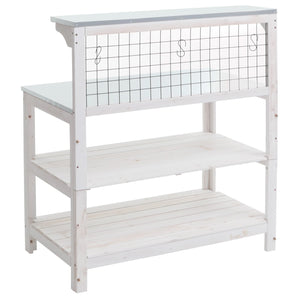 Pflanztisch aus Holz mit verzinkter Platte, weiss, 117x102x56cm