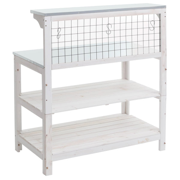 Pflanztisch aus Holz mit verzinkter Platte, weiss, 117x102x56cm