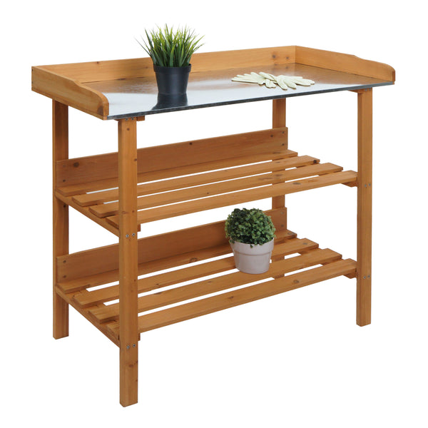 Pflanztisch aus Tannenholz, Outdoor Gärtnertisch natur, 86x92x41cm