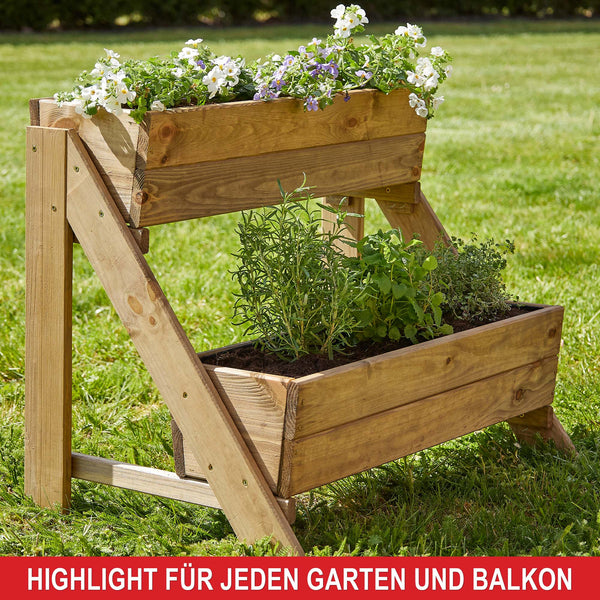 Supporto per piante in legno a 2 livelli per balcone e giardino
