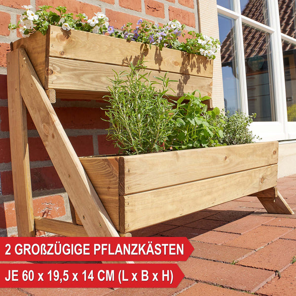 Supporto per piante in legno a 2 livelli per balcone e giardino