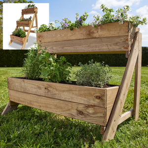 Supporto per piante in legno a 2 livelli per balcone e giardino