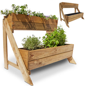 Supporto per piante in legno a 2 livelli per balcone e giardino