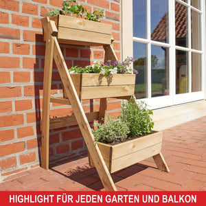 Supporto per piante in legno con 3 ripiani per giardino e balcone