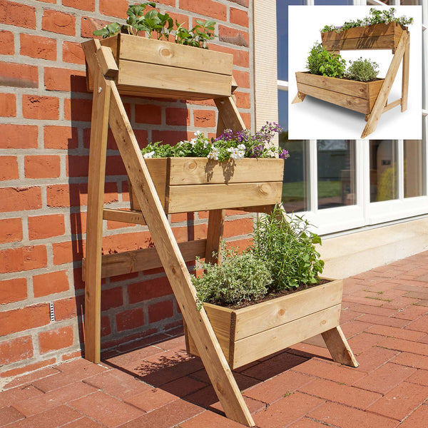 Supporto per piante in legno con 3 ripiani per giardino e balcone