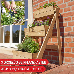 Supporto per piante in legno con 3 ripiani per giardino e balcone