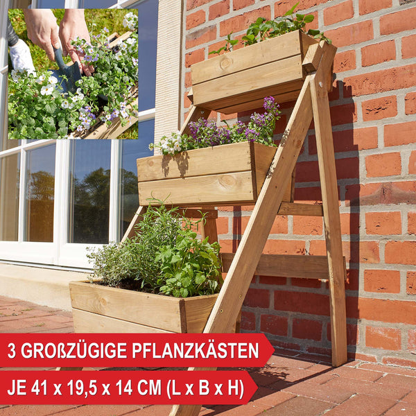 Supporto per piante in legno con 3 ripiani per giardino e balcone