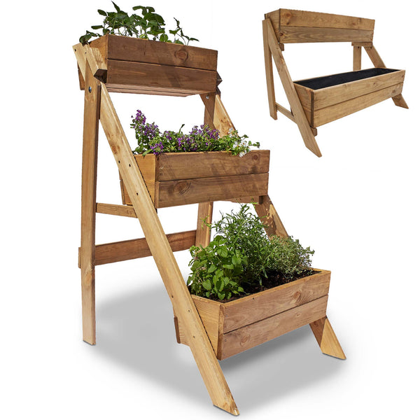 Supporto per piante in legno con 3 ripiani per giardino e balcone