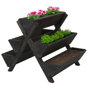 Blumenregal Pflanztreppe Holz Outdoor mit 5 Kästen, anthrazit, Hochbeet