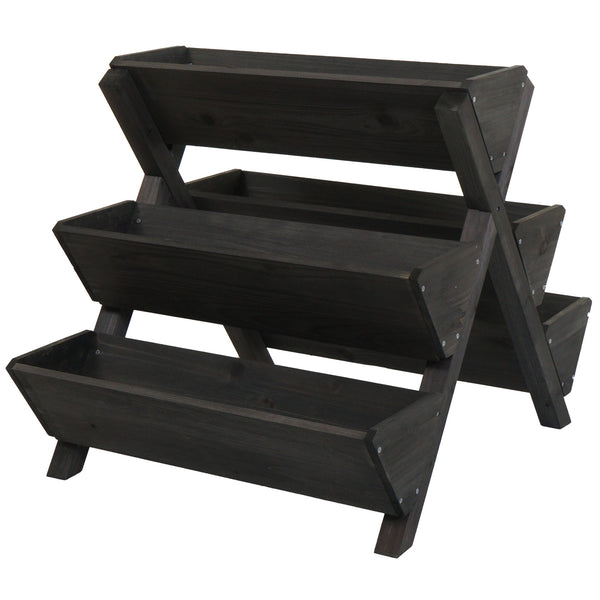 Blumenregal Pflanztreppe Holz Outdoor mit 5 Kästen, anthrazit, Hochbeet