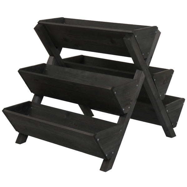Blumenregal Pflanztreppe Holz Outdoor mit 5 Kästen, anthrazit, Hochbeet