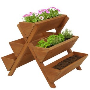 Pflanztreppe aus Holz, 5 Stufen, Outdoor Kräuterregal natur