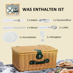 Picknickkorb für 2 Personen mit Kühlfach und Besteckset Weide