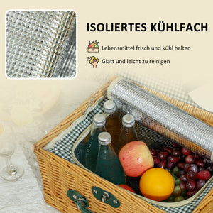Picknickkorb für 2 Personen mit Kühlfach und Besteckset Weide