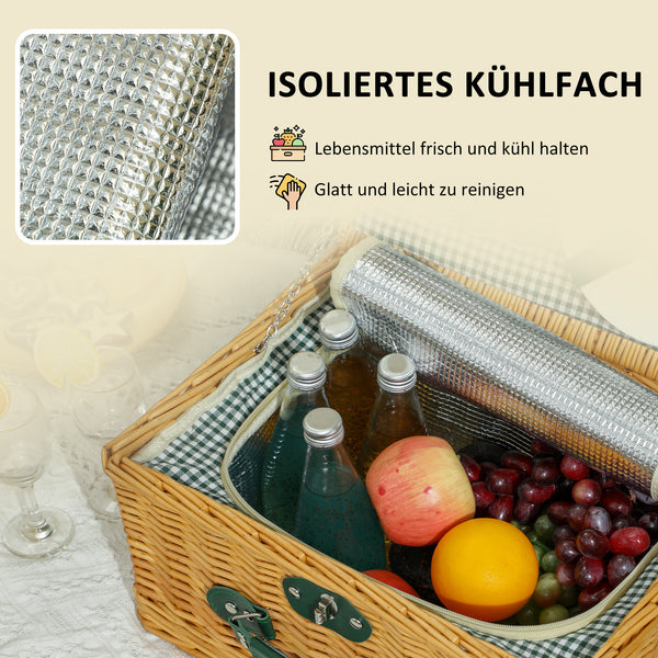 Picknickkorb für 2 Personen mit Kühlfach und Besteckset Weide