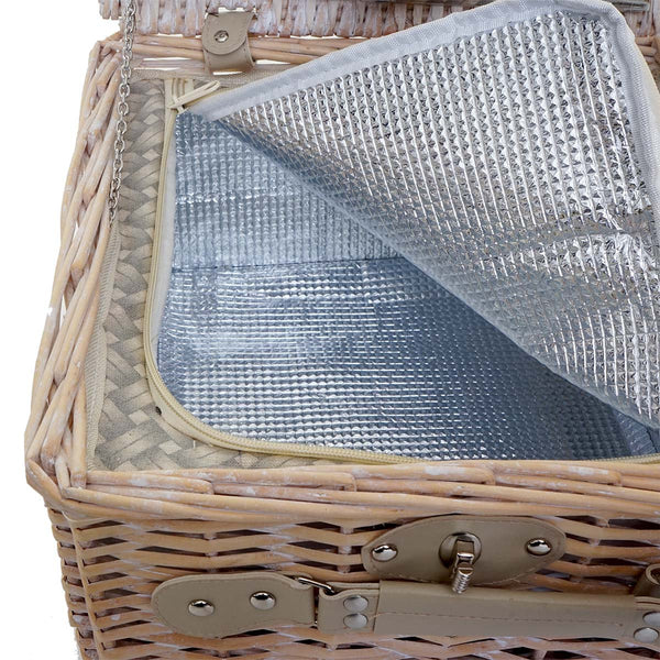 Picknickkorb Set für 4 Personen mit Kühlfach, beige, Porzellan